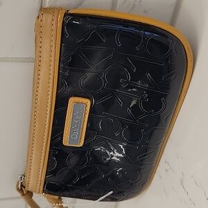 Calvin Klein Patent Leather Wristlet Black Tan H2GLJ095
